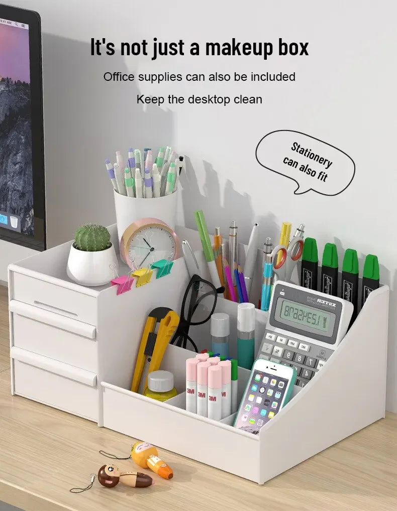 1pc White New Drawer Makeup Storage Box Dormitory Finishing Plastic Shelf Cosmetics Skin Care Dressing Table Make Up Organizer