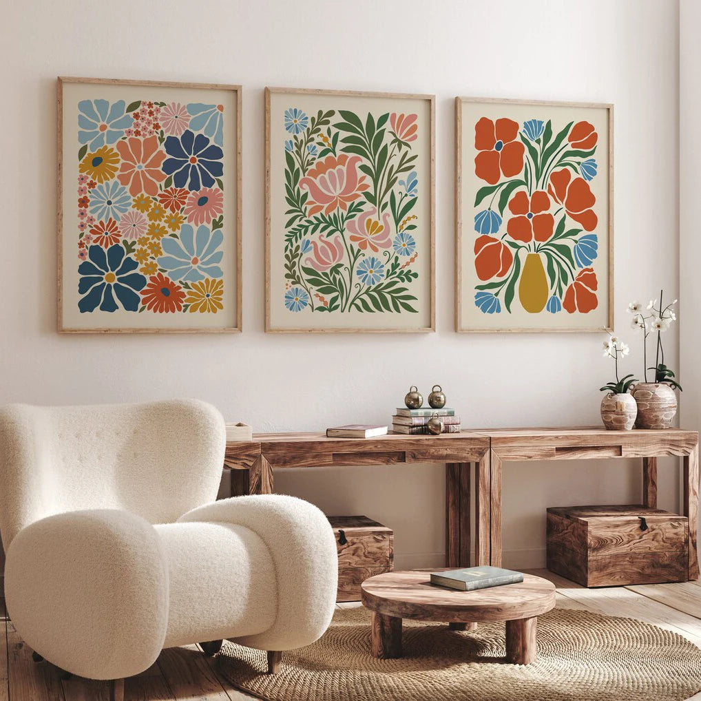 Vintage Boho Flower Art Poster Botanical Wall Art Print Picture Abstract Canvas Painting for Living Room Home Decoration