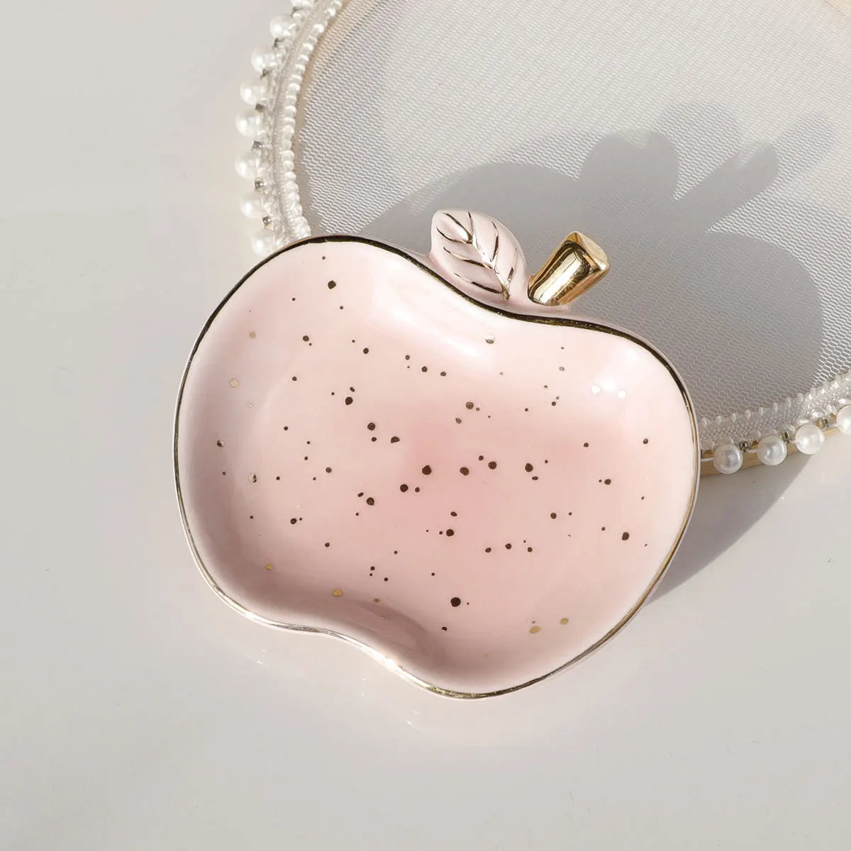 Ceramic Jewelry Tray Trinket Dish Apple Vanity Key Tray for Women, Ring Holder Dish, Cute Jewelry Plate Room Decor Birthday Gift
