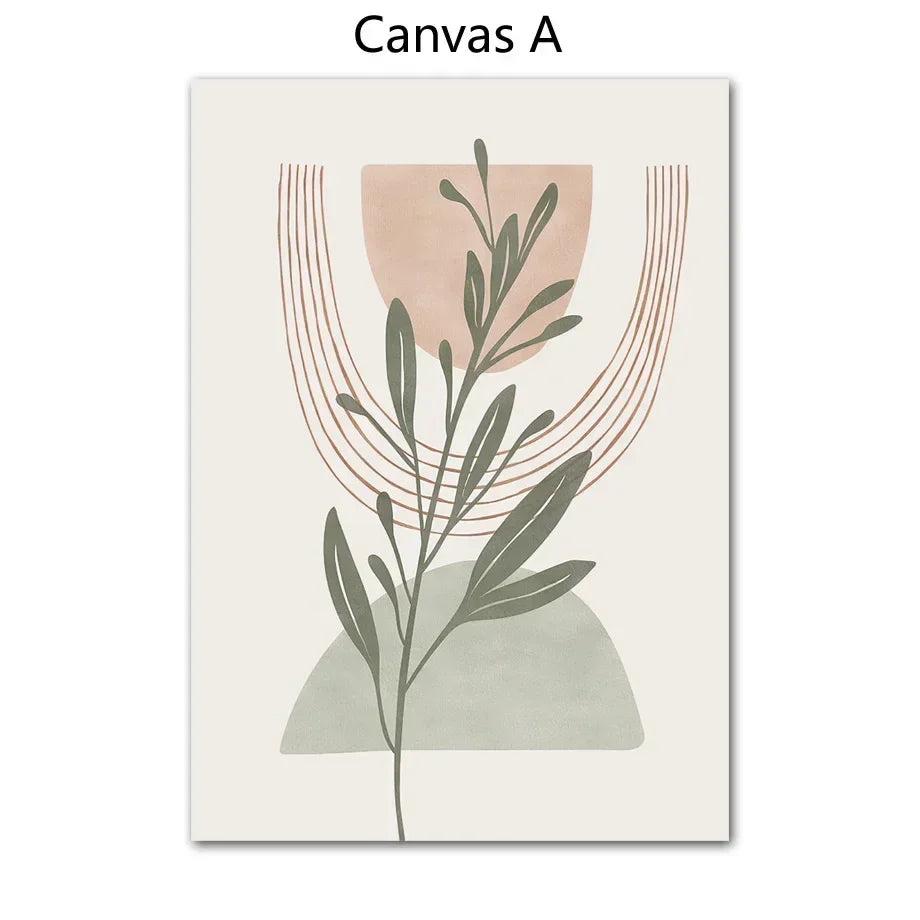 Scandinavian Simple Abstract Wall Art Bohemian Line Leaf Geometry HD Canvas Poster Prints Home Bedroom Living Room Decoration