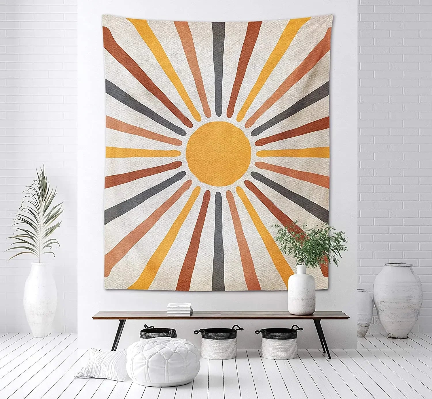 Vintage Sun and Moon Tapestry Retro 70s Rainbow Sunrise Sunset Abstract Boho Wall Hanging Hippie Meditation Bohemian Decor Tapiz