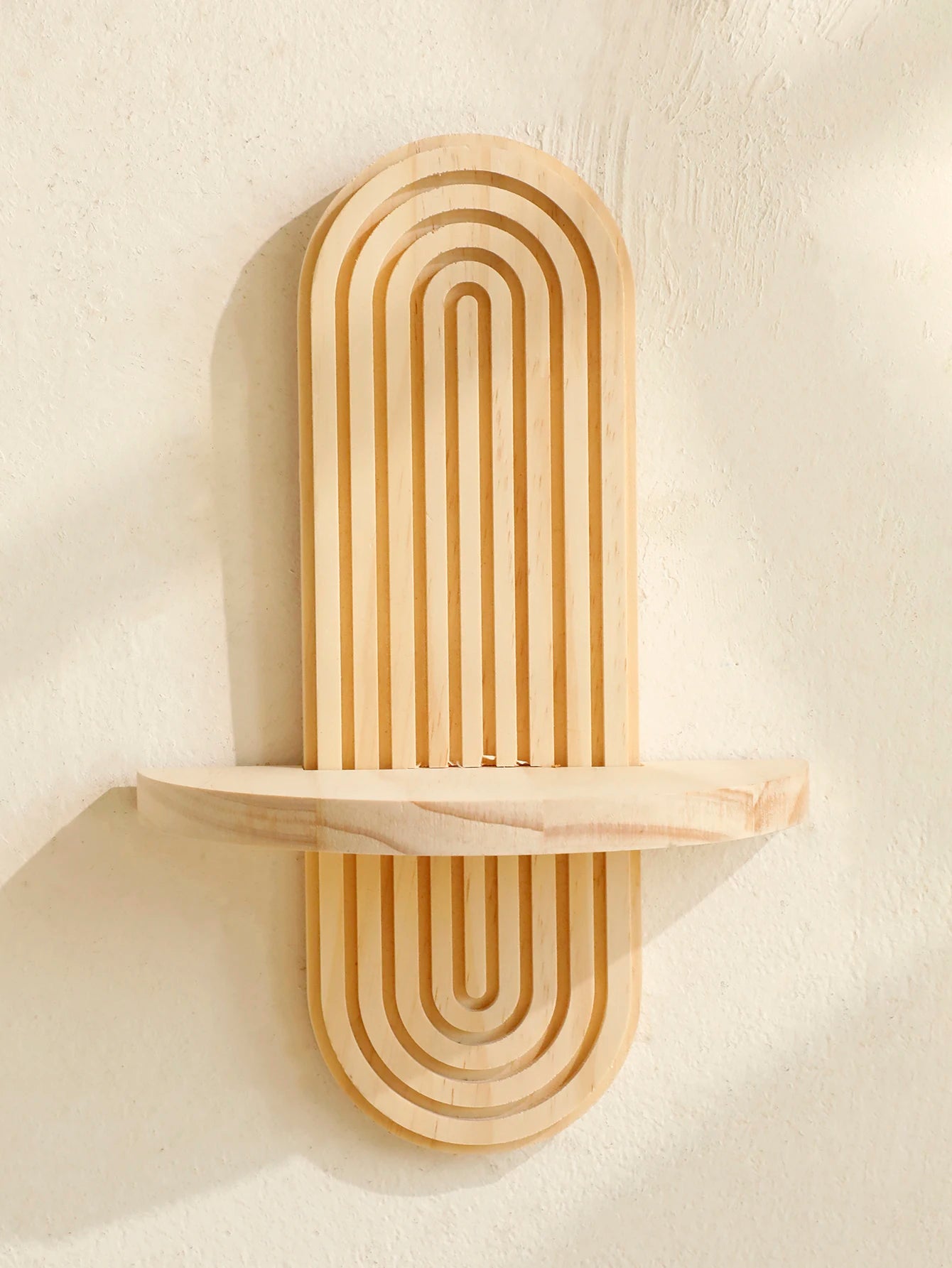 1Pc Boho Style Wooden Wall Shelves - Geometric Wall Mounted Shelves, Natural Wood Finish, Modern Home Decor, Plant Decorative