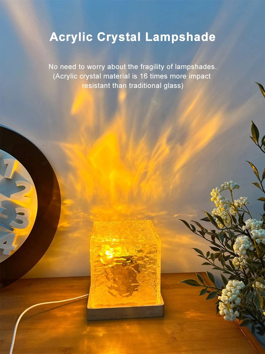 Water Ripple Projector 3/16 Colors Night Light Flame Crystal Lamp Home Houses Decoration Sunset Lights Gift Rotating Light