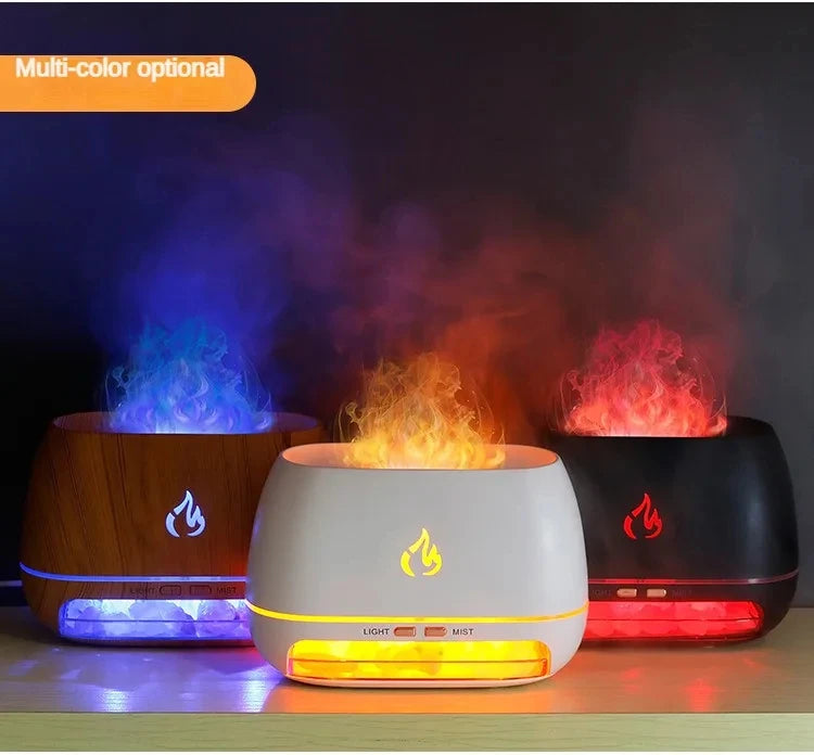 New Himalayan Crystal Salt Stone Aroma Air Humidifiers 3D Flame Fire Colorful Night Light Aromatherapy Essential Oil Diffuser