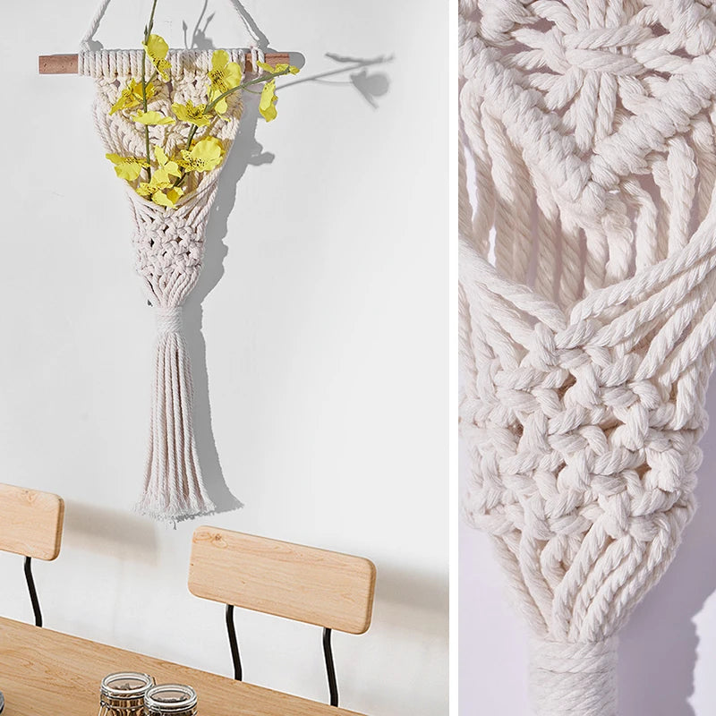 Macrame Wall Hanging Decoration Nordic Wall Background Cotton Rope Woven Tapestry Flower Pot Plant Holder Room Home Decor