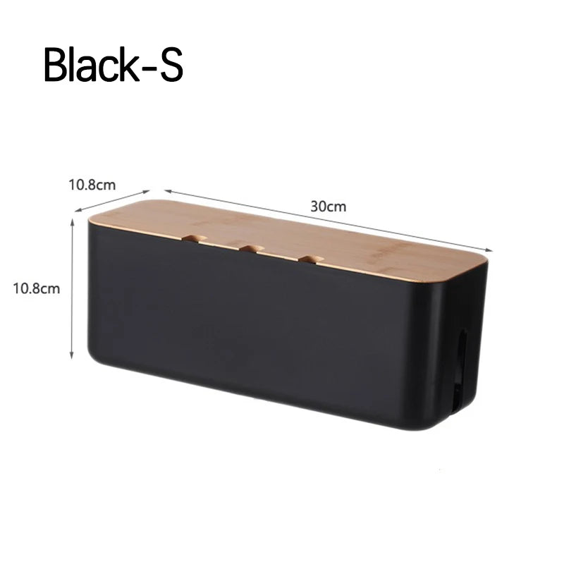 Cable Management Box Bamboo Cover Wire Junction Board Storage Box Hide Wires Power Strips Desk shelf Cable Makeup Organizer Boxs