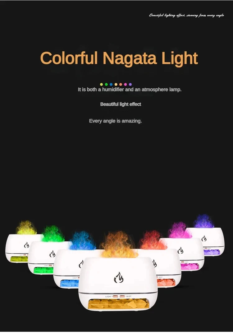 New Himalayan Crystal Salt Stone Aroma Air Humidifiers 3D Flame Fire Colorful Night Light Aromatherapy Essential Oil Diffuser