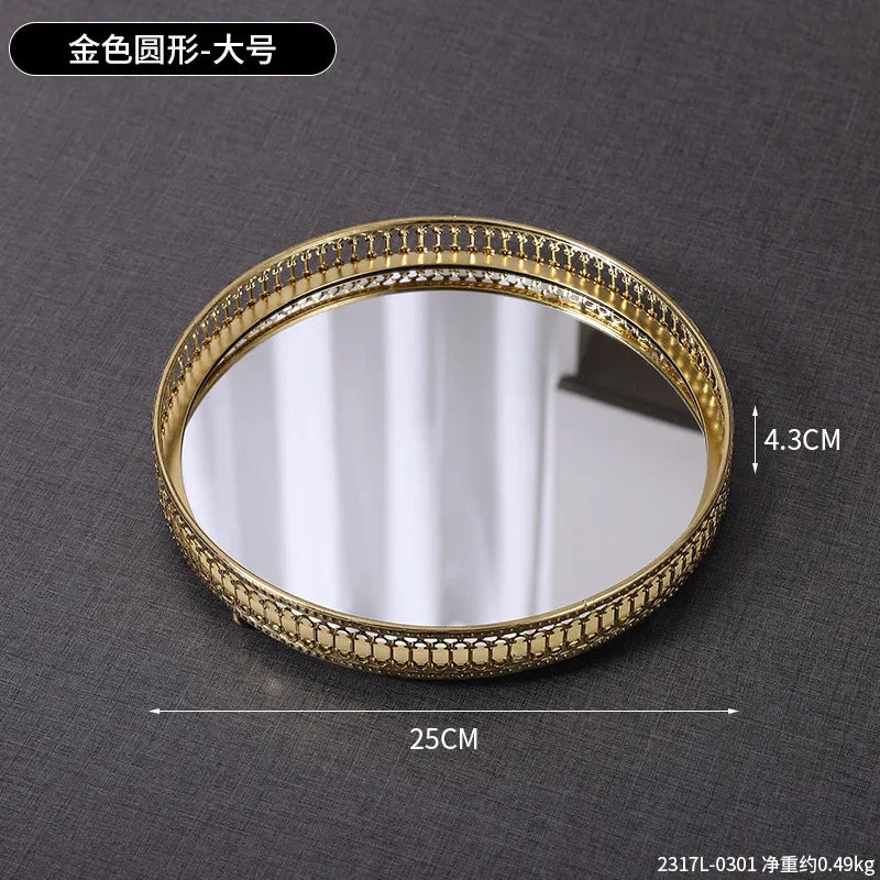 Luxury Mirror Metal Tray Cafe Restaurant Home Entrance Storage Tray Sample Pose Decoration Props Trays Decorative
