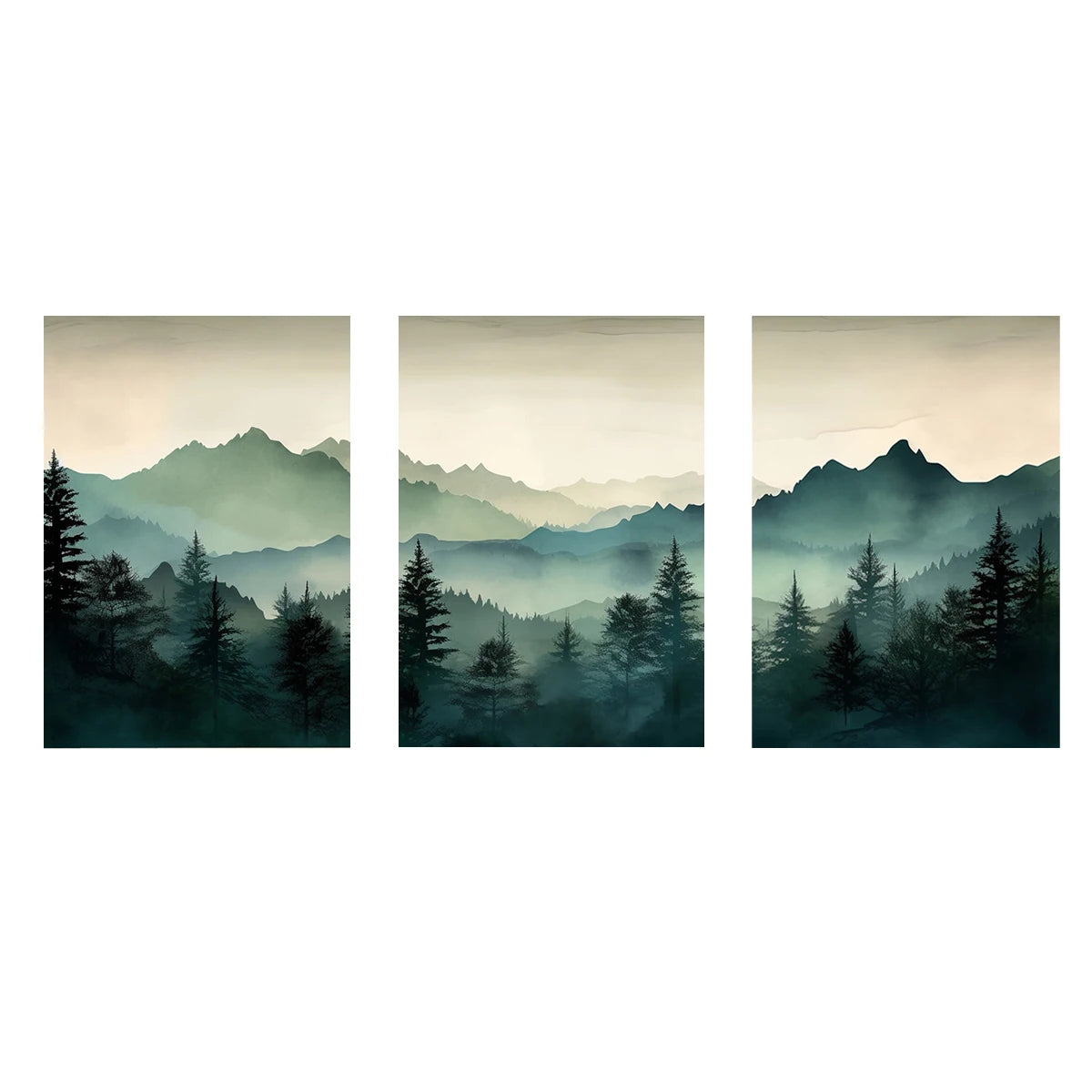 3pcs/set Abstract Sage Green Mountains Wall Art Print Poster Modern Watercolor Nature Landscape Canvas Painting Home Decor
