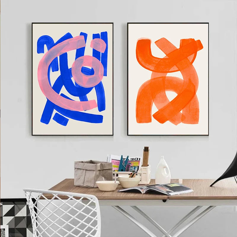 Modern Abstract Mid Century Watercolor Brush Strokes Poster Orange Canvas Print Painting Wall Art Picture Living Room Home Decor