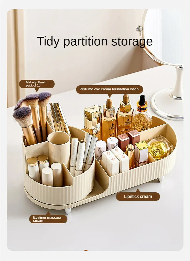 Cosmetics Storage Box Rotating Pen Holder Vanity Table Desktop Makeup Brush Organizer Lipstick Eyeshadow Powder Puff Shelf --