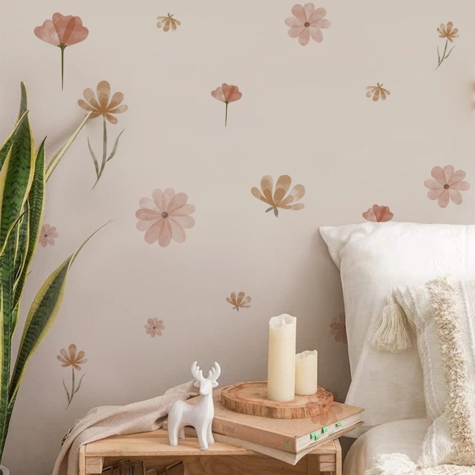 Boho Flowers Wall Stickers Child Watercolor Bedroom Living Room Home Decor Art Eco-frienly Removable Decals PVC Murals