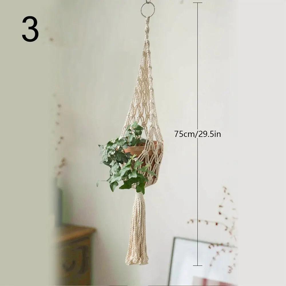 New Macrame Plant Hangers Handmade Beige Color Cotton Rope Hanging Planter Flower Pot Hanging Basket Home Decoration