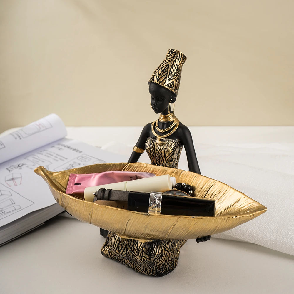 Vilead Black Woman Tray Entrance Porch Decoration Key Candy Holder Container Table Luxury Modern Home Living Room Decor Resin