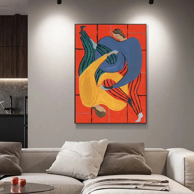 Abstract Nordic Figure Lines Girl Reading Book Posters Prints Wall Art Canvas Painting Blue Strip Wall Picture Home Room Decor