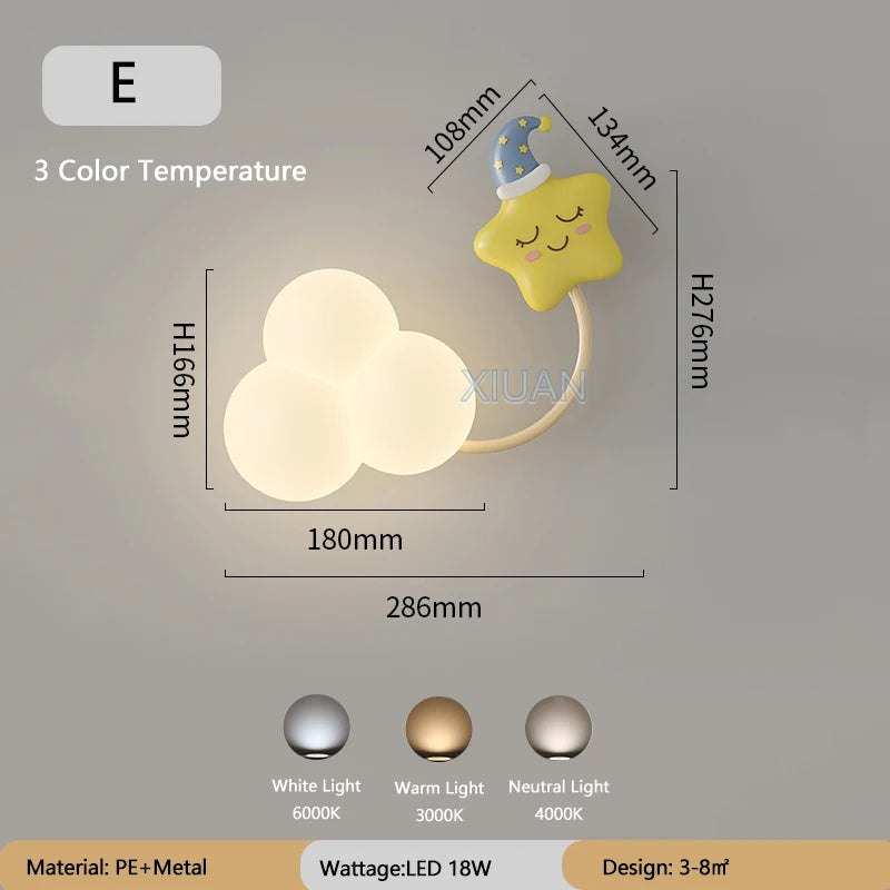 Cartoon Airplane Wall Lights PE Lampshade Star Rainbow Kite Hot air balloon Cloud Night Light Children Bedroom Bedside Wall Lamp