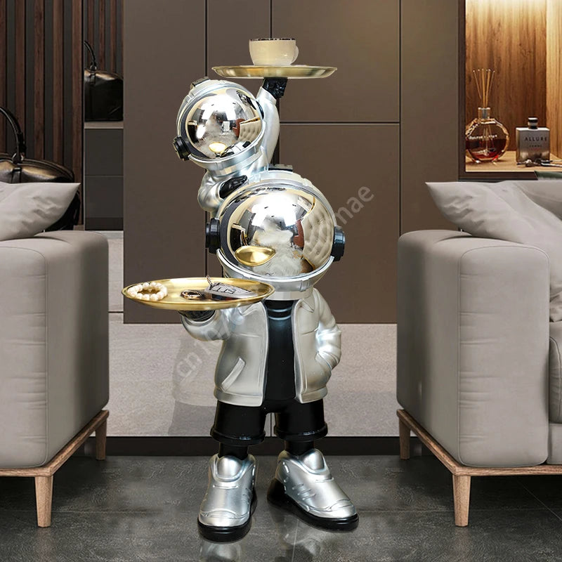 76cm Creative Astronaut Tray Storage Landing Ornament Moon Light Balloon Statue Resin Living Room Bedroom Home Decoration Gift