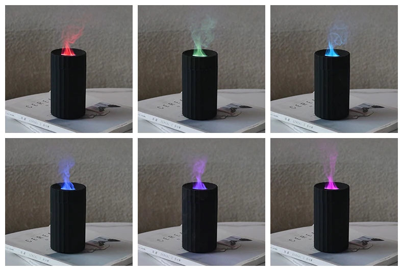 Car Diffuser Flame Humidifier Essential Oil Aroma Aromatherapy Diffuser Auto Air Purifier Air Freshener With LED Light