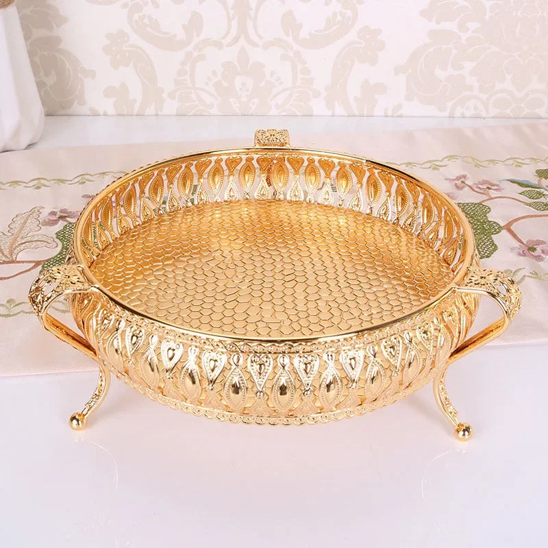 Creative Vintage Gold Fruit Tray Golden Round Square Fruit Plate Multi-Function Metal Snack Home Storage Plate Tablewear