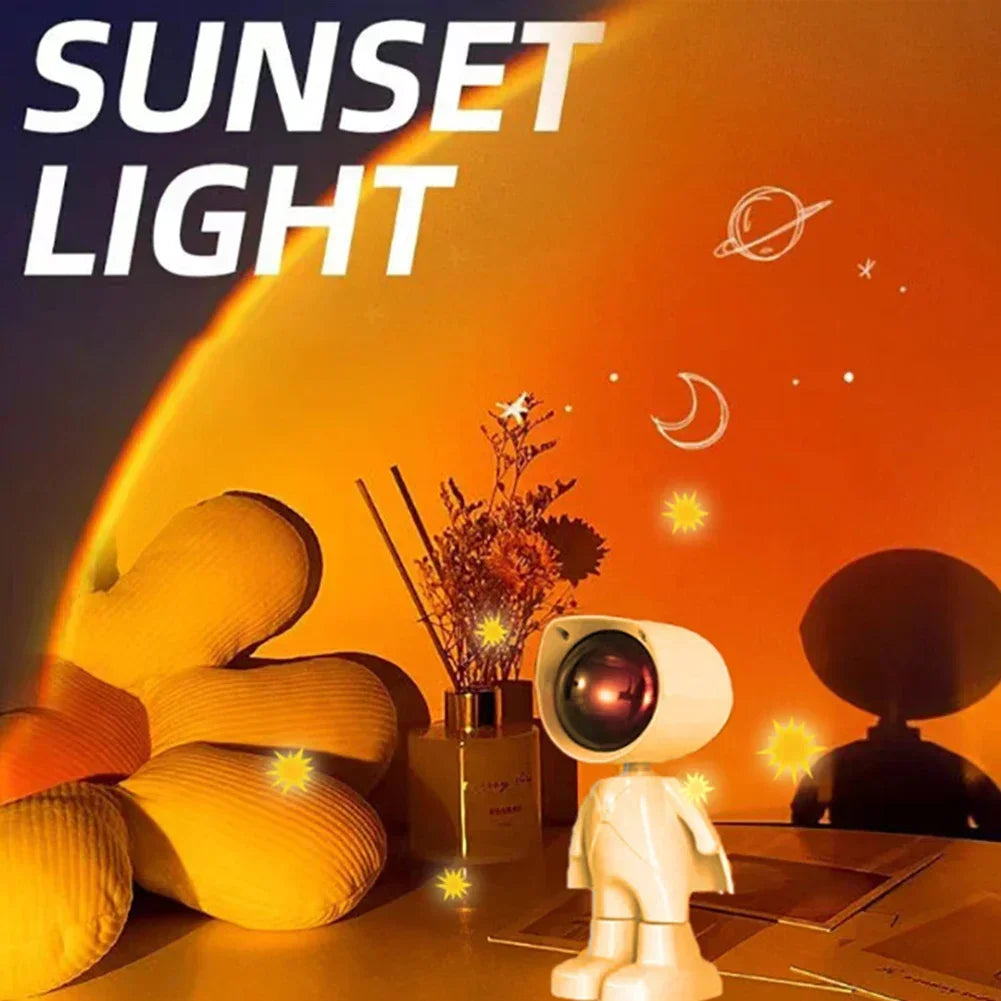Rechargeable Astronaut Robot Rainbow Projection Sun Lamp Table Night Light Sunset Lamp Infinite Dimming Bedroom Atmosphere Light