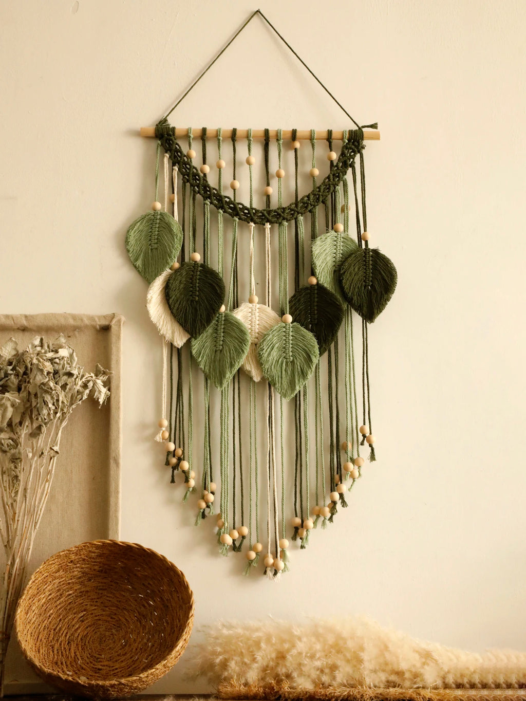 Leaf Macrame Tapestry Brown Green Wall Tapestry Boho Home Decoration Macrame Wall Hanging Home Living Room Decors Aesthetic Gift