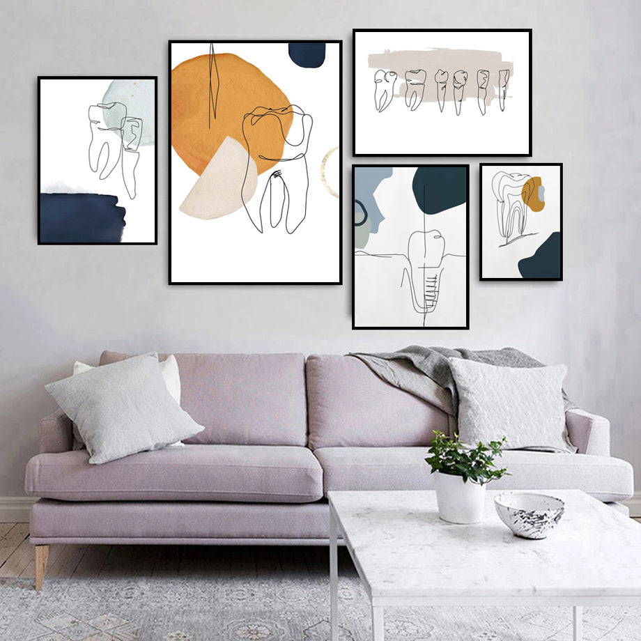 Tooth Wall Art Modern Dental Clinic Oil Painting Aesthetics Abstract Line Posters And Printed Pictures Dentist Office Decoration