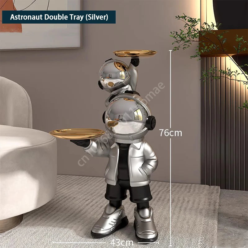 76cm Creative Astronaut Tray Storage Landing Ornament Moon Light Balloon Statue Resin Living Room Bedroom Home Decoration Gift