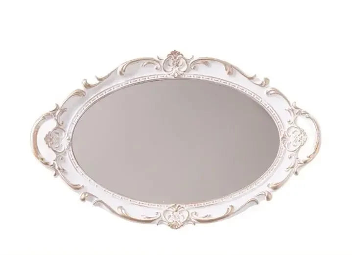European Decorative Plate Storage Tray Oval Plate Jewelry Display Rotary Candy Decor Tray Mirror Decorative Make Up Mirror