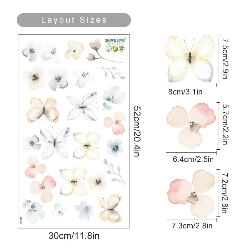 Boho Flowers Wall Stickers Child Watercolor Bedroom Living Room Home Decor Art Eco-frienly Removable Decals PVC Murals