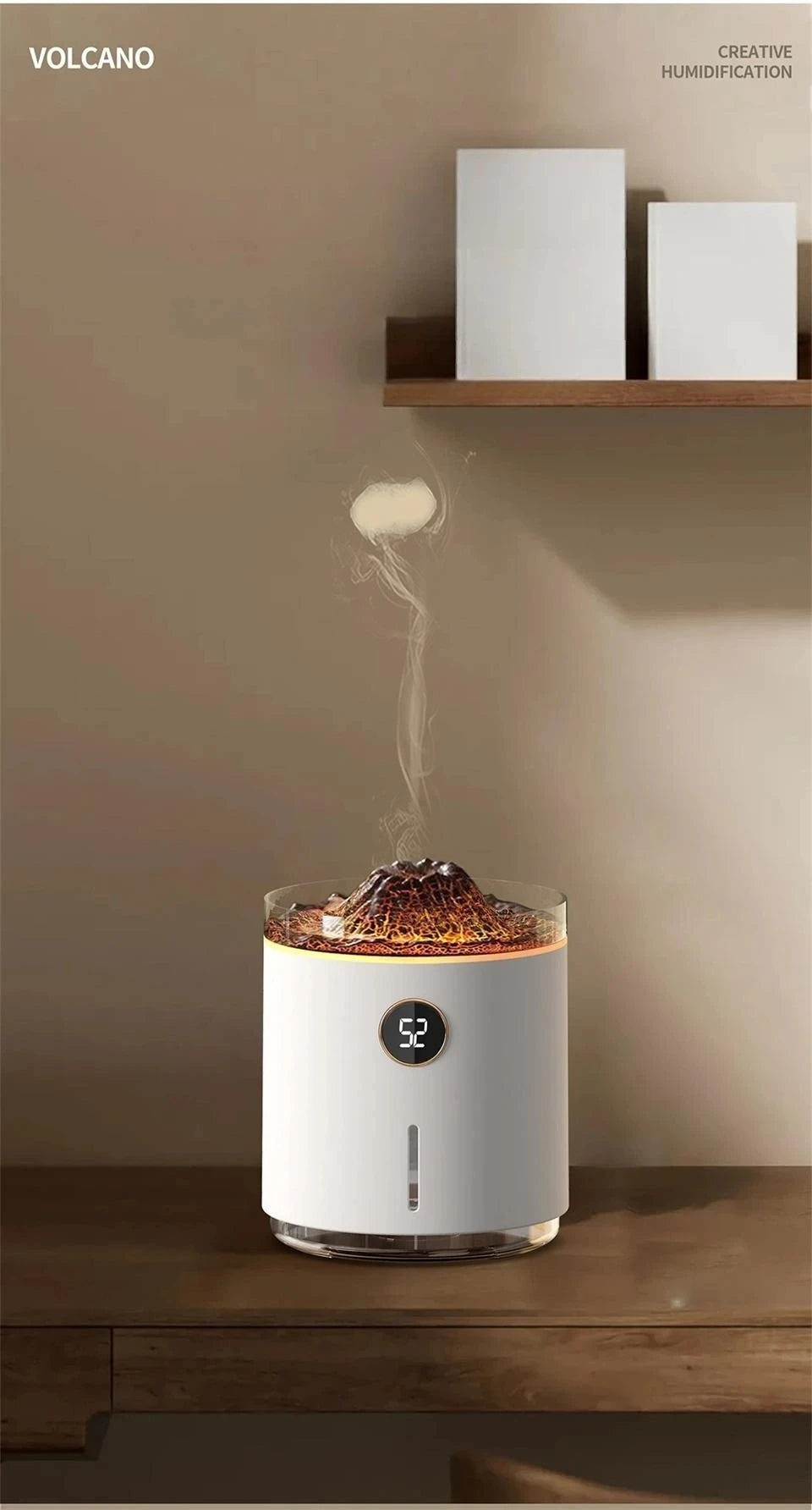 350ml USB Charging Air Humidifier Ultrasonic Aroma Essential Oil Diffuser with Volcano Flame Lamp Mini Portable Mist Humidifier