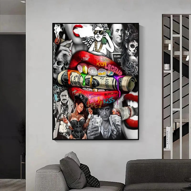 Classic Pop Street Graffiti Abstract Wall Art Gangster Godfather Smoking HD Oil On Canvas Posters And Printed Living Room Decor