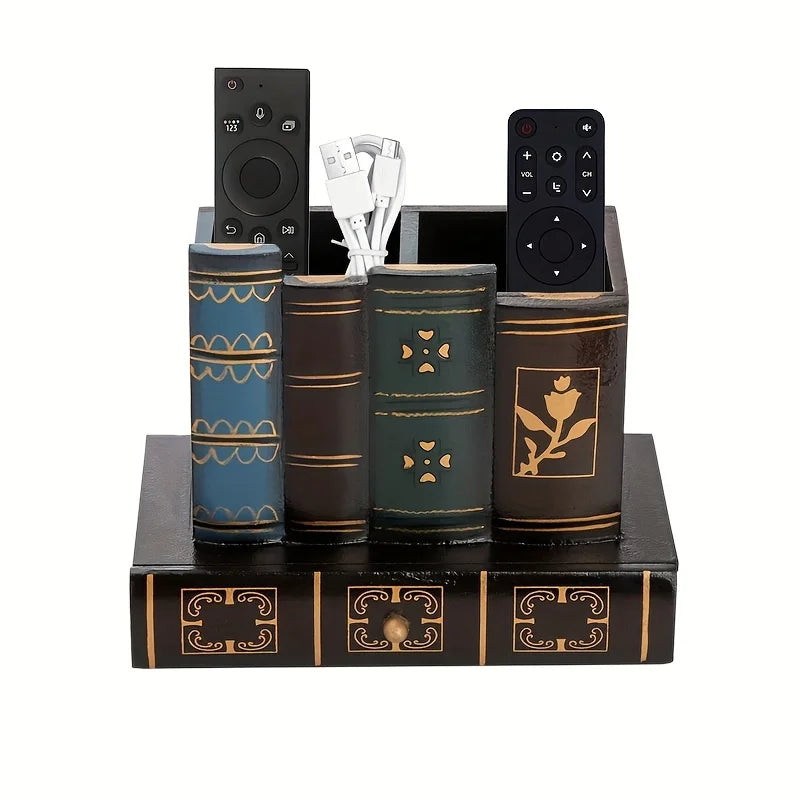 Vintage European Wooden Pen Holder - Creative Desk Organizer and Decorative Storage Box