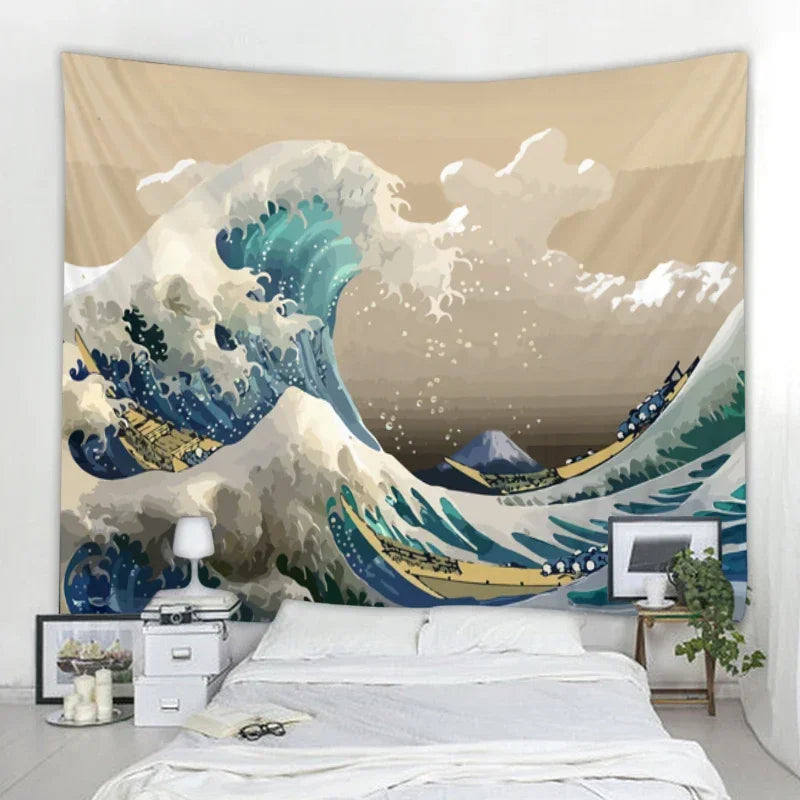 Japanese Kanagawa Big Wave Tapestry Psychedelic Tapestry Teen Indie Room Decor Macrame Wall Hanging Large Fabric Wall Tapestry