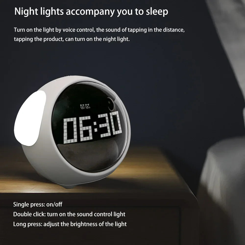 New Night Light Cute Expression Alarm Clock Child Alarm Clock Voice Controlled Light Multifunctional For Home Thermometer