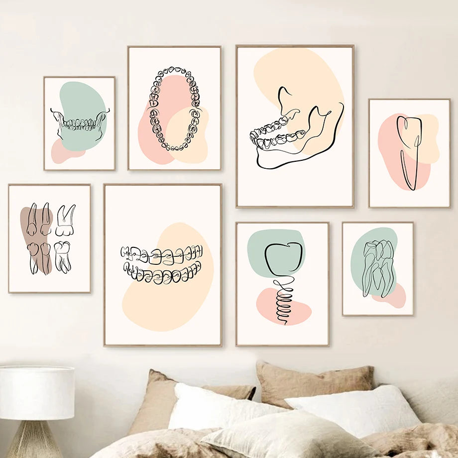 Abstract Line Teeth Oral Health Modern Wall Art Canvas Painting Nordic Posters And Prints Wall Pictures For Dental Clinic Decor