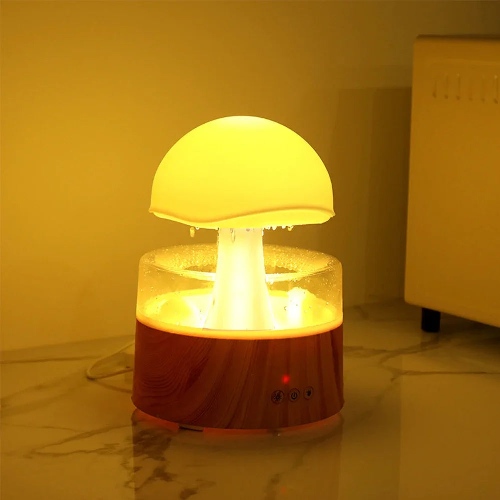 Mushroom Cloud Rain Humidifier Relaxing Raindrop Aromatherapy Machine Ultrasonic Atomization Humidification Colorful Night Light