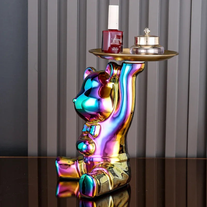 Home Decor Ceramic Colorful Plating Bear Storage Box Home Living New Room Desktop Tray Decorative Statue Money Box Ornaments