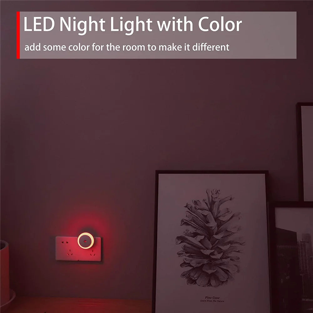 LED Night Light Smart Night Sensor Round Plug in Wall Night Lamp Bathroom Home Kitchen Hallway Staireway Bedroom Nightlight