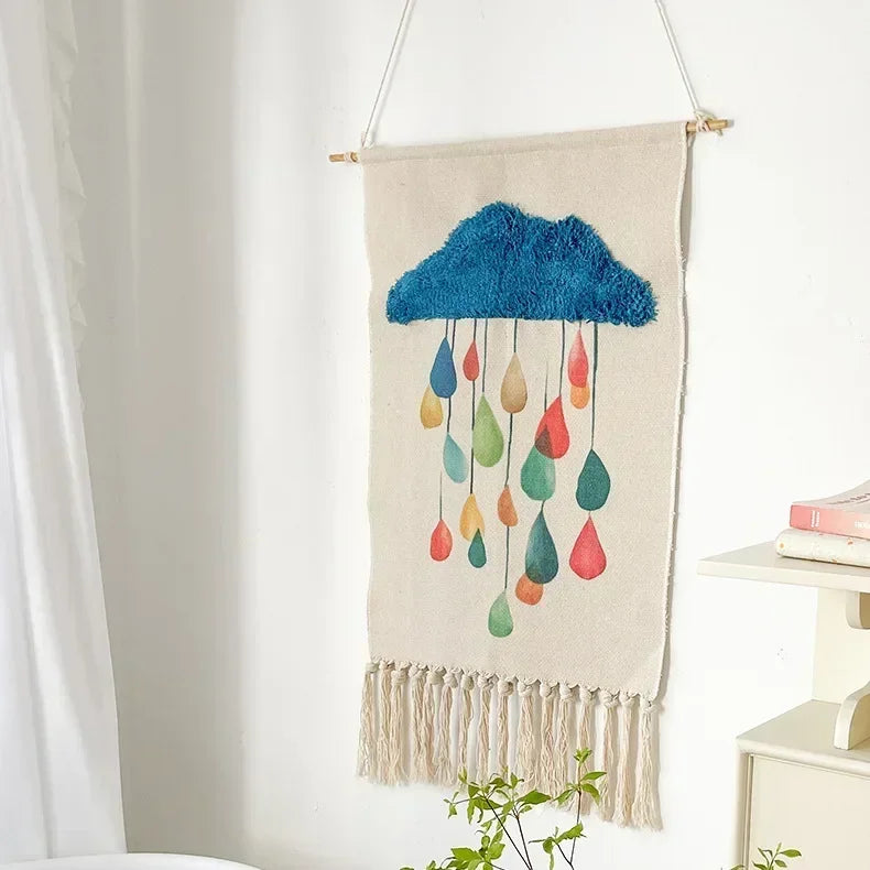 Macrame Wall Hanging Tapestry Nordic Cotton Tassel Handmade Woven Bohemian Geometric Canvas Cloth Home Living Room Boho Decor