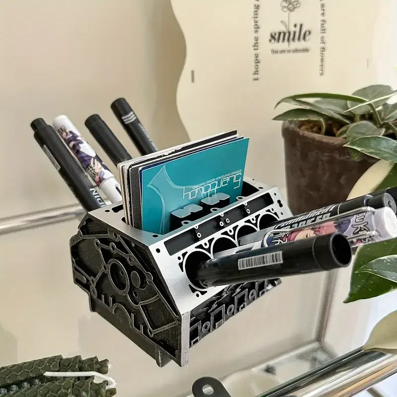 Creative Engine Block Desk Organizer Business Card Pen Holder Perfect Gift for Car Enthusiasts Resin Construction