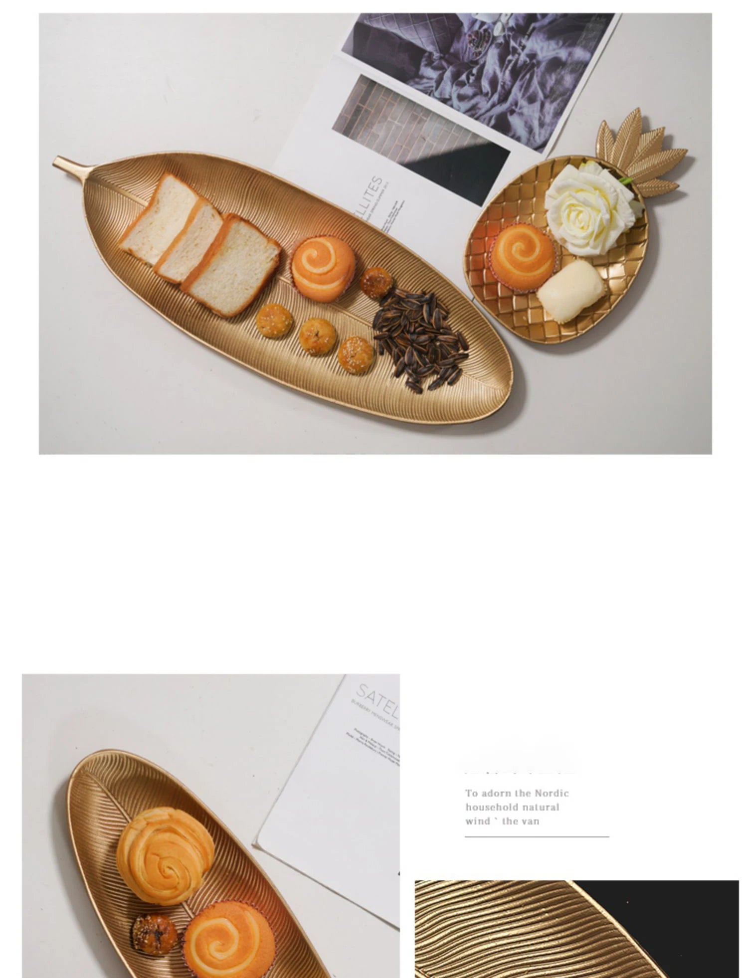 Nordic Decorative Tray Gold Leaf Shape Serving Tray Jewelry Pallet Fruit Snack Dish Table Decoration Storage Organizer