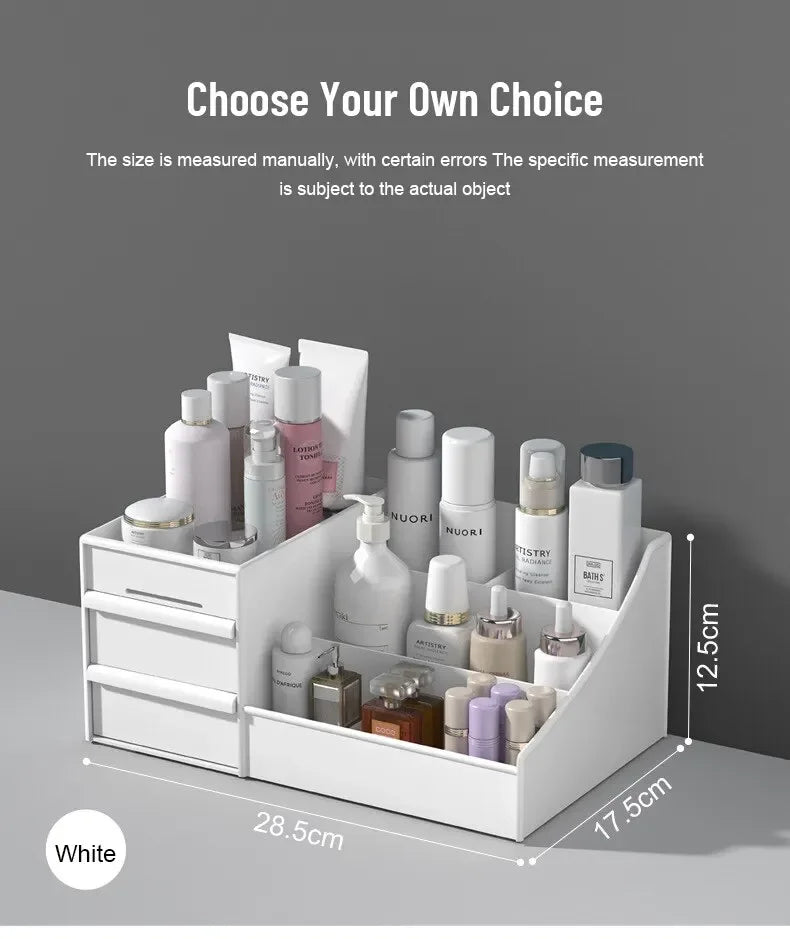 1pc White New Drawer Makeup Storage Box Dormitory Finishing Plastic Shelf Cosmetics Skin Care Dressing Table Make Up Organizer