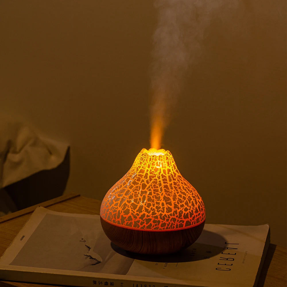 Volcano Air Humidifier 300ml Large Capacity Water Mist Aromatherapy Diffuser USB Desktop Humidifier with 7 Colorful Night Lights