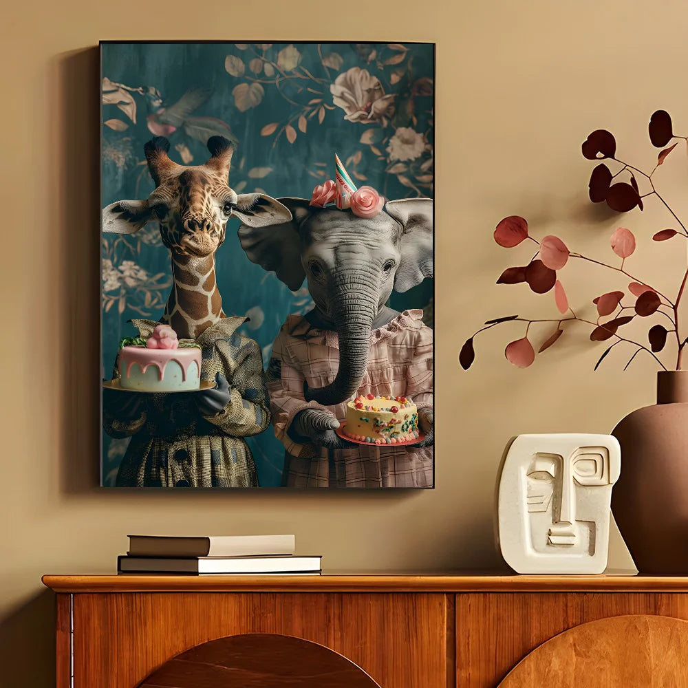 1PC Modern Maximalist Boho Wall Art Animals Leopard Lion Giraffe Monkey Poster Self-adhesive Art Waterproof Paper Sticker Coffee
