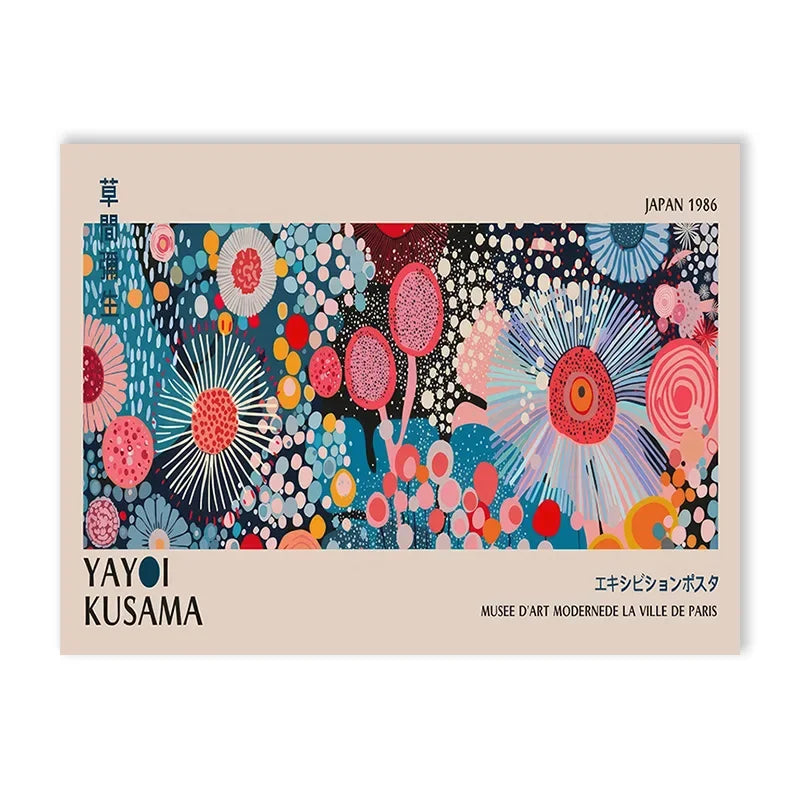 Abstract Yayoi Kusama Flower Exhibition Art Poster Vintage Japanese Print Canvas Painting Modern Room Large Size Wall Home Decor