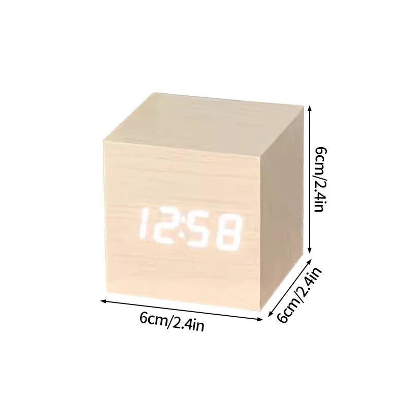 Wooden Digital Alarm Clock with Temperature Cube Electronic Control Clocks LED Alarm Clock Office Decoration Room Desk Decor