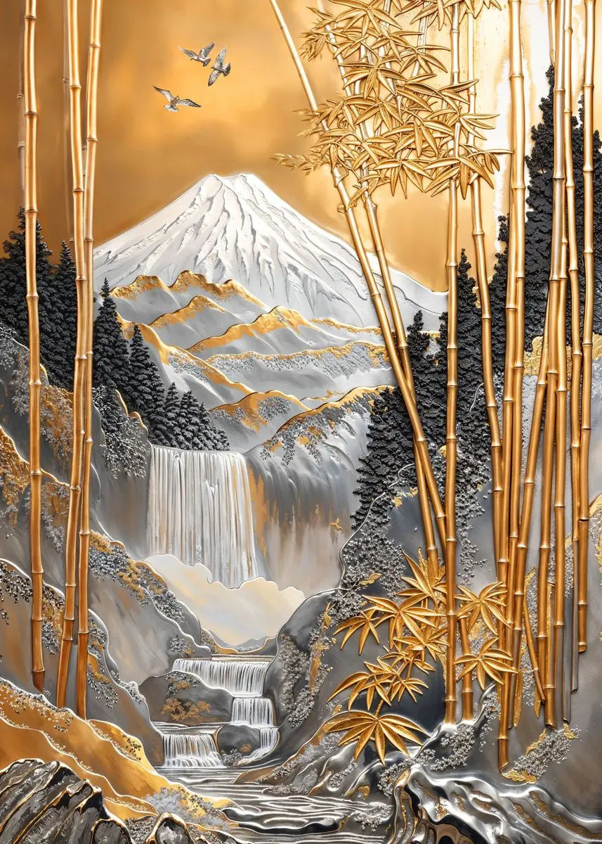 Golden Tree and Moon Abstract Painting Canvas Print, Luxury Wall Art, Minimalist Poster, Asian Style Pictures For Home Interior