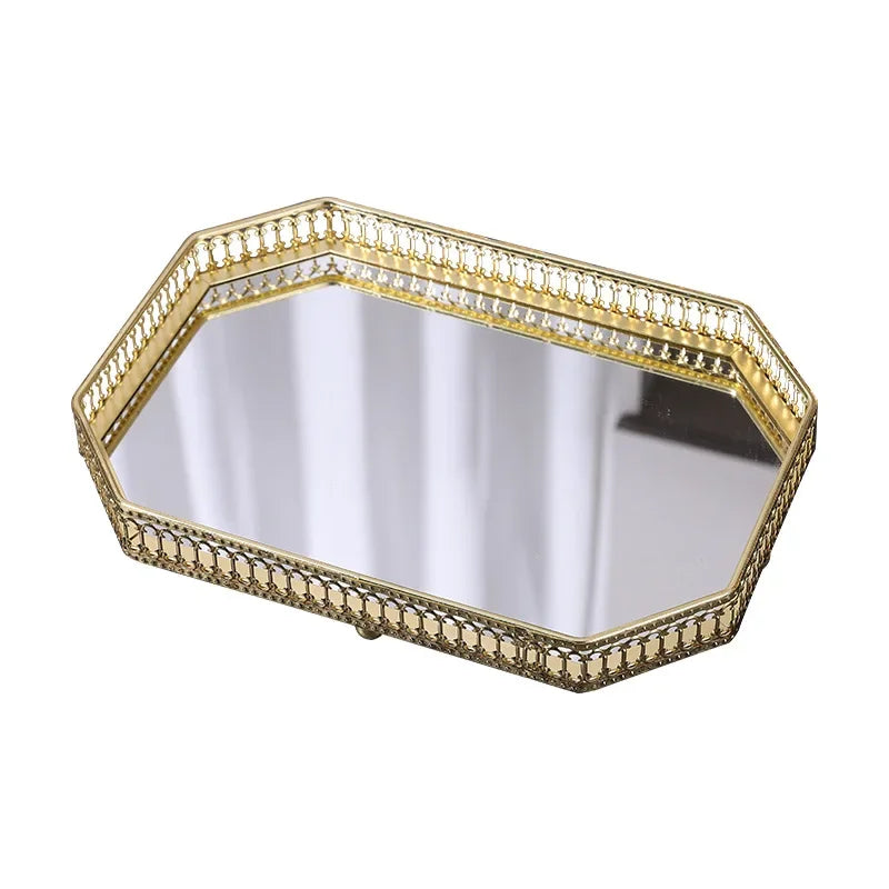 Luxury Mirror Metal Tray Cafe Restaurant Home Entrance Storage Tray Sample Pose Decoration Props Trays Decorative