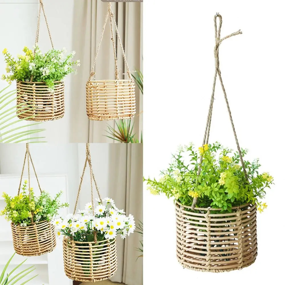 Beige Hanging Weaving Flowerpot Rope Woven Hanger Box Planter Home Decoration Plant Hangers Storage Basket Indoor Outdoor