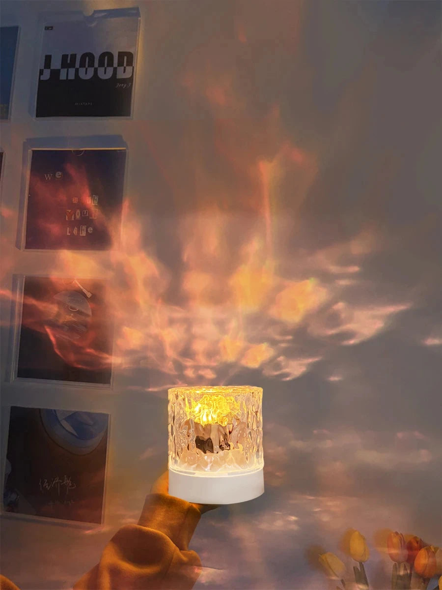 Water Ripple Projector 3/16 Colors Night Light Flame Crystal Lamp Home Houses Decoration Sunset Lights Gift Rotating Light